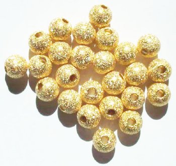 25 6mm Round Gold Metal Stardust Beads
