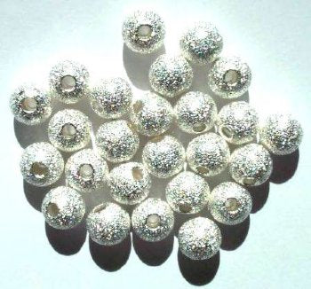 25 8mm Round Bright Silver Plated Stardust Beads