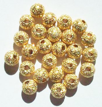 25 8mm Round Gold Metal Stardust Beads