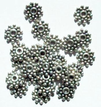 25 8x1.5mm Bali-like Antique Silver Metal Flower Spacer Beads