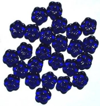 25 15mm Transparent Cobalt Flower Beads