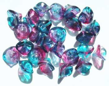 25 9mm Transparent Crystal, Teal, & Fuchsia Three Petal Flower Drop Beads