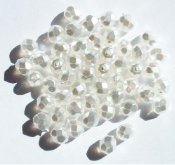 50 6mm Faceted White Pearl Firepolish Beads