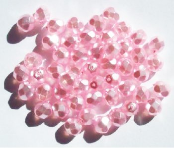 50 6mm Faceted Pink Pearl Firepolish Beads