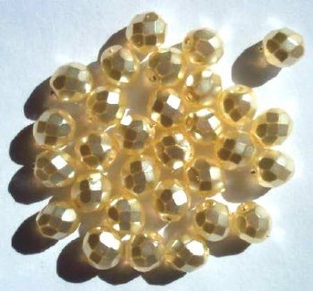 25 8mm Faceted Cream Pearl Glass Firepolish Beads