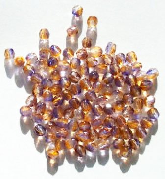 100 4mm Faceted Crystal, Topaz, & Purple Firepolish Beads