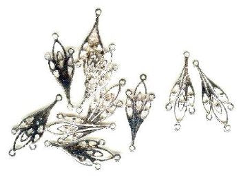 5 Pairs of 34x14mm Leaf Drop Silver Earrings
