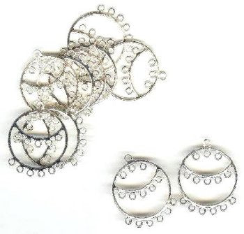 5 Pairs of 35x33mm Round Chandelier Silver Earrings