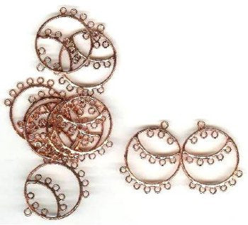 5 Pairs of 35x33mm Round Chandelier Bright Copper Earrings