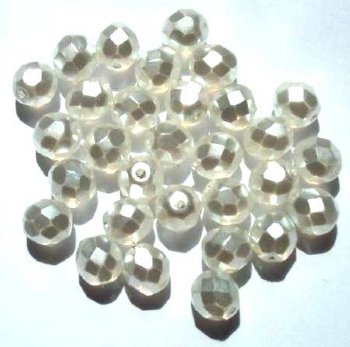25 8mm Faceted White Pearl Glass Firepolish Beads