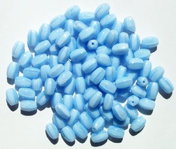 60, 8x5mm Six Sided Satin Light Sapphire Oval Glass Beads