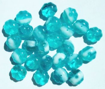 25 7x11mm Turquoise & White Marble Melon Beads