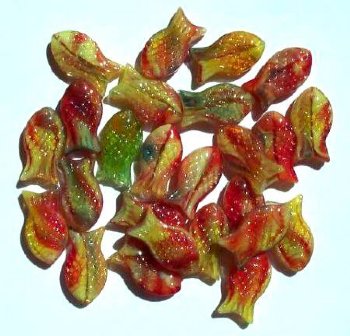 25 15mm Opaque Red, Yellow, and  Green Marble Fish Beads