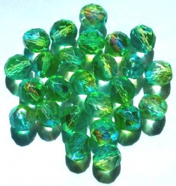 25 10mm Faceted Crystal Lime Turquoise AB Beads