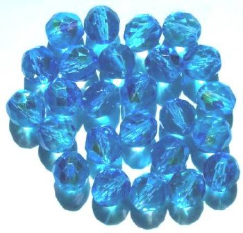 25 10mm Faceted Crystal Aqua Blue AB Beads