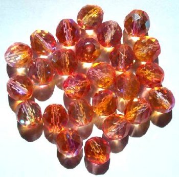 25 10mm Faceted Crystal Orange Pink AB Beads