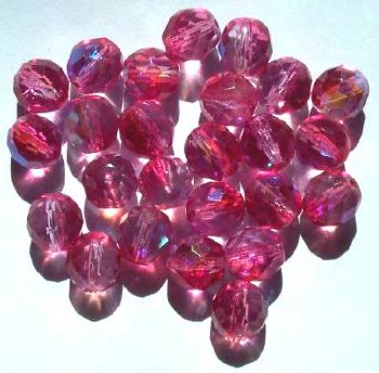25 10mm Faceted Crystal Medium Pink Fuchsia AB Beads
