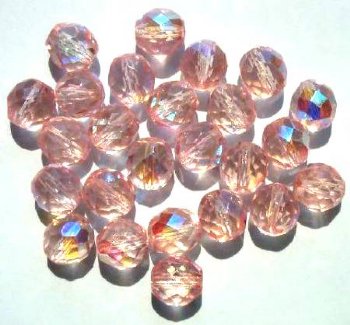25 10mm Faceted Round Transparent Light Pink AB Beads