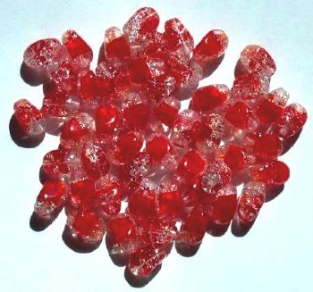 50 9mm Crystal & Red Twisted Oval Crackle Beads