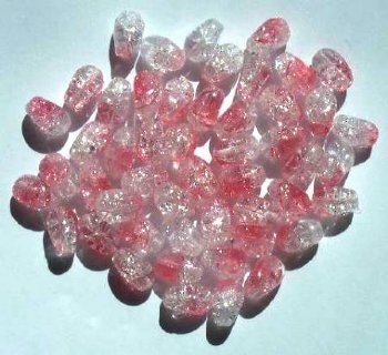 50 9mm Crystal & Medium Pink Twisted Oval Crackle Beads