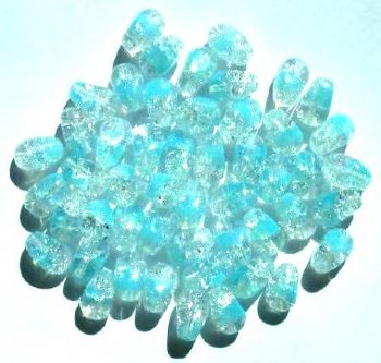 50 9mm Crystal & Aqua Twisted Oval Crackle Beads
