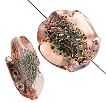 1 30mm Rose with Bronze Center Ruffled Lampwork Disk