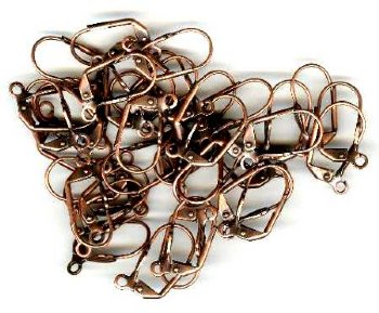 10 Pairs of Antique Copper Lever Back Earrings with Shell