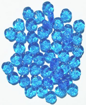 50 9mm 3 Petal Transparent Blue Pansy Flower Beads