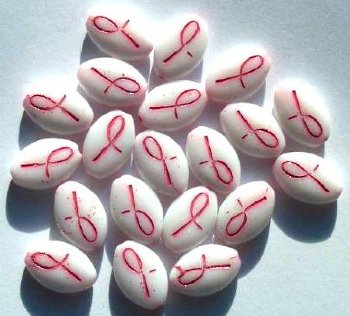 20 16x11mm White Flat Ovals with Pink Ribbon
