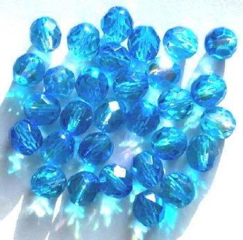 25 8mm Faceted Tri Tone Crystal/Aqua/Blue AB Firepolish Beads