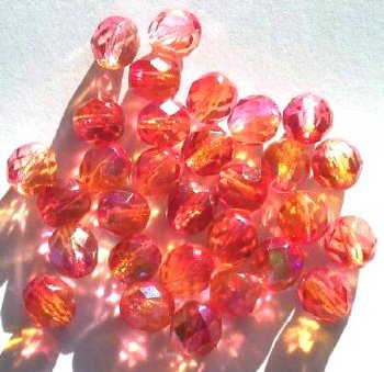 25 8mm Faceted Tri Tone Crystal Red Yellow AB Firepolish Beads
