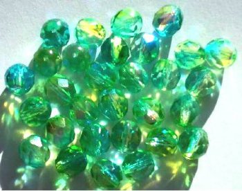 25 8mm Faceted Tri Tone Crystal/Lime/Turquoise AB Firepolish Beads