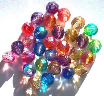 25 8mm Faceted Tri Tone AB Mix Firepolish Beads