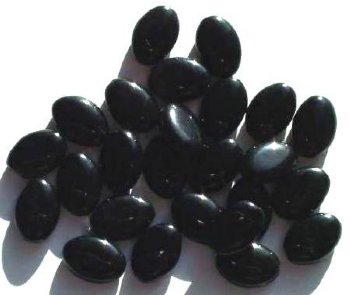 30 13x7mm Opaque Black Ridged Oval Beads