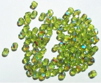 100 4mm Faceted Olive AB Firepolish Beads