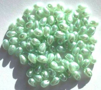 100 4x6mm Light Green Pearl Glass Drop Beads