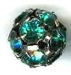 1 12mm Round Gunmetal with Teal Rhinestones