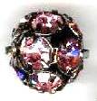1 12mm Round Gunmetal with Light Rose Rhinestones