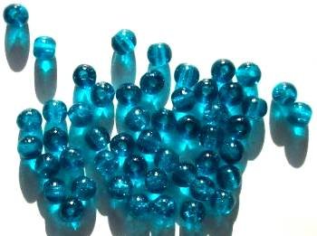 50 6mm Dark Aqua Crackle Glass Beads
