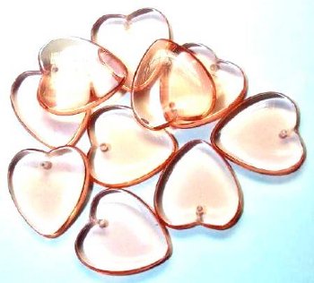 10 7x24mm Transparent Rose Glass Heart Pendant Beads
