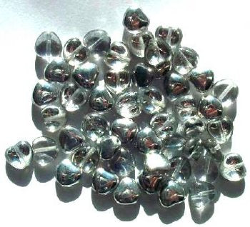50 8mm Crystal Half Coat Silver Glass Heart Beads