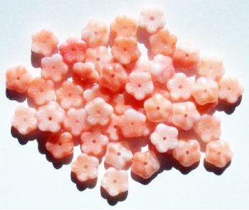 50 3x8mm Opaque Strawberries & Cream Cupped Flower Beads