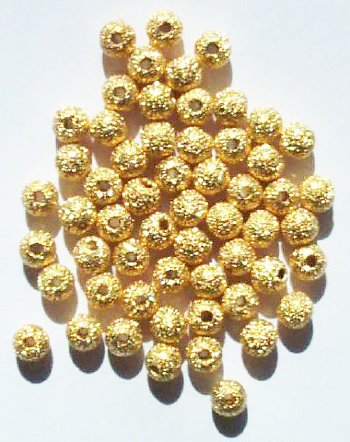 50 4mm Round Gold Metal Stardust Beads