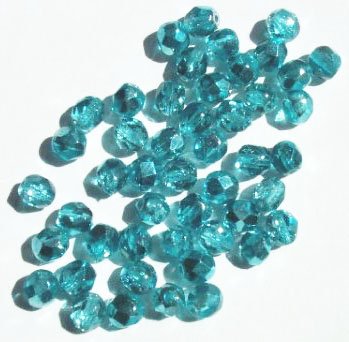50 6mm Faceted Half Mirror Coated Aqua Beads