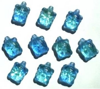 10 19mm Two Tone Transparent Green and Blue Turtle Beads