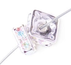 10 8mm Silver Squaredelles with Crystal AB Rhinestones