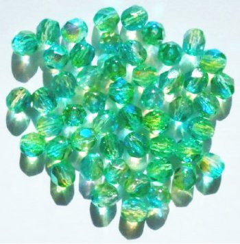50 6mm Faceted Tri Tone Crystal, Lime, & Turquoise AB Beads