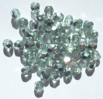 50 6mm Faceted Half Mirror Coated Light Green Beads
