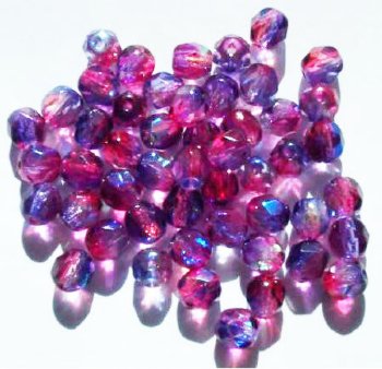 50 6mm Faceted Tri Tone Crystal, Cranberry, & Montana AB Beads