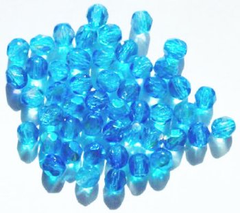 50 6mm Faceted Tri Tone Crystal, Aqua, & Blue AB Beads